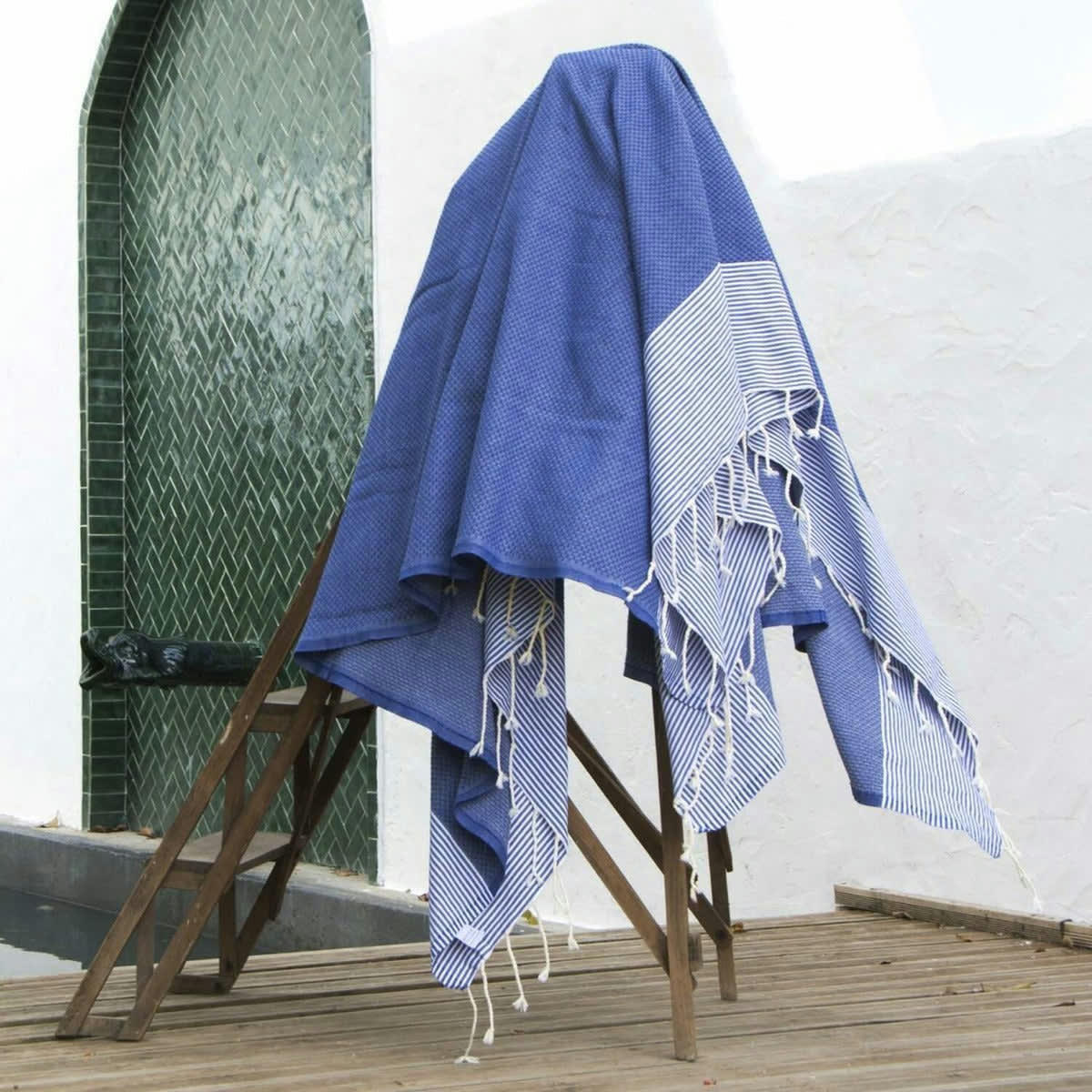 IBIZA - Fouta XXL coton  200x200 bleu grec