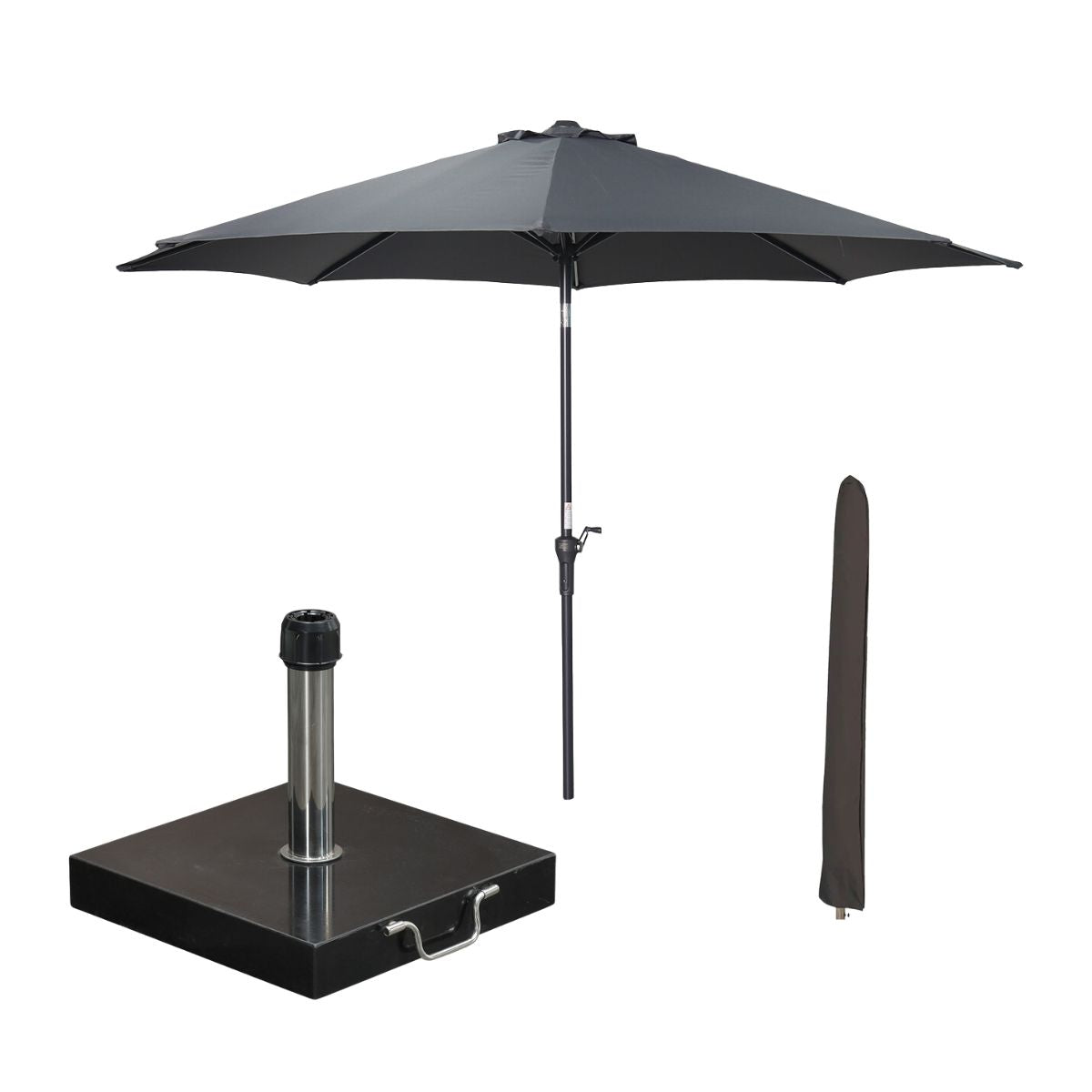 Garden Impressions stokparasol Lotus donker grijs Ø300 cm met Cosmo voet en hoes
