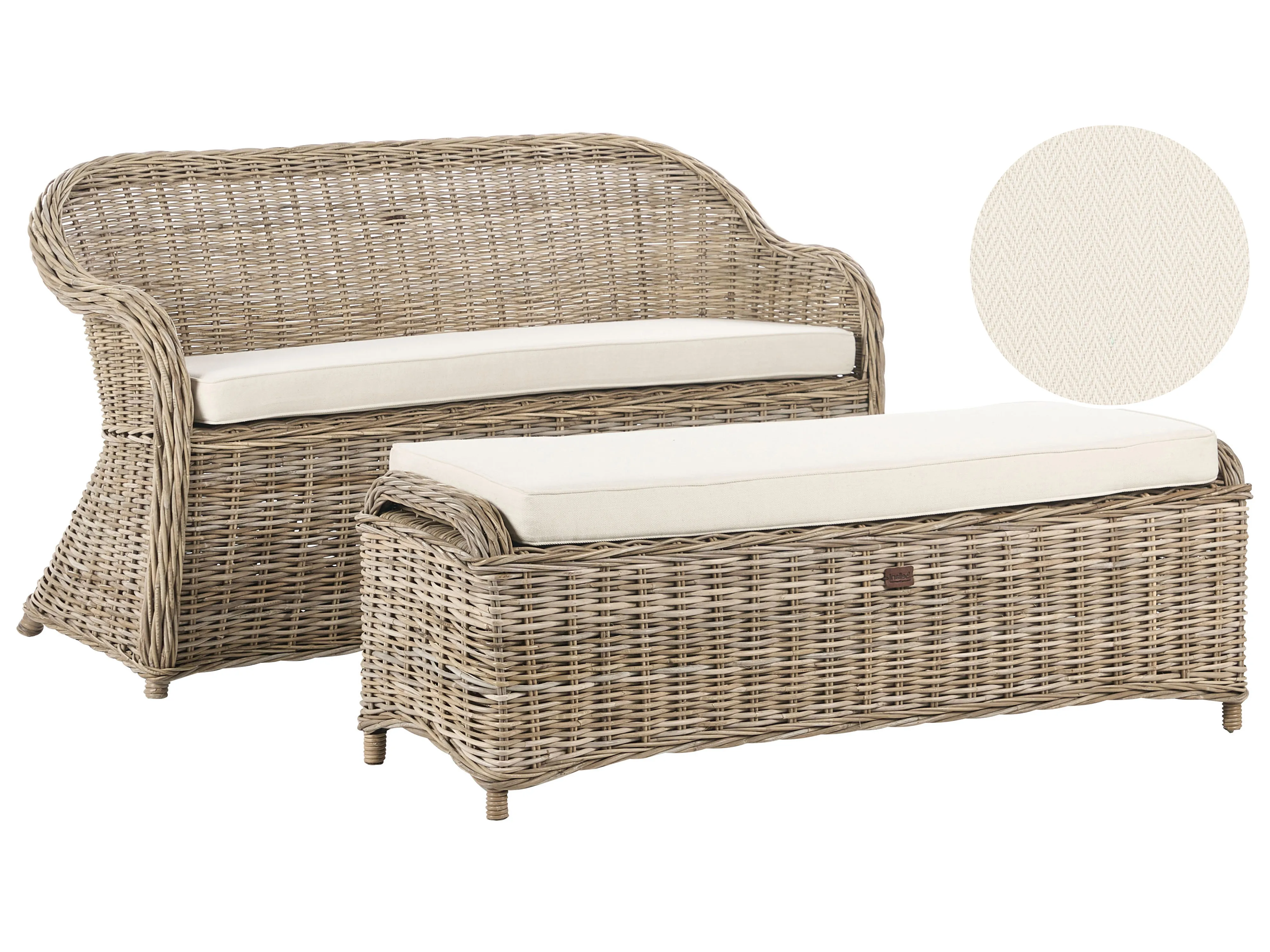 Garden Bench with Cushion SUSUA 150 cm with Ottoman Rattan Natural