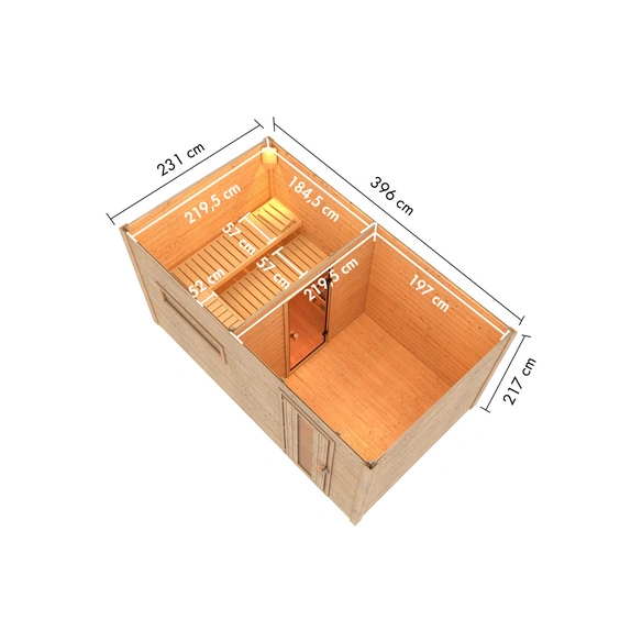 Saunahaus »Suurlaht«, BxTxH: x 396 x 231 x 217 cm, 9 kW Ofen, für 5 Personen