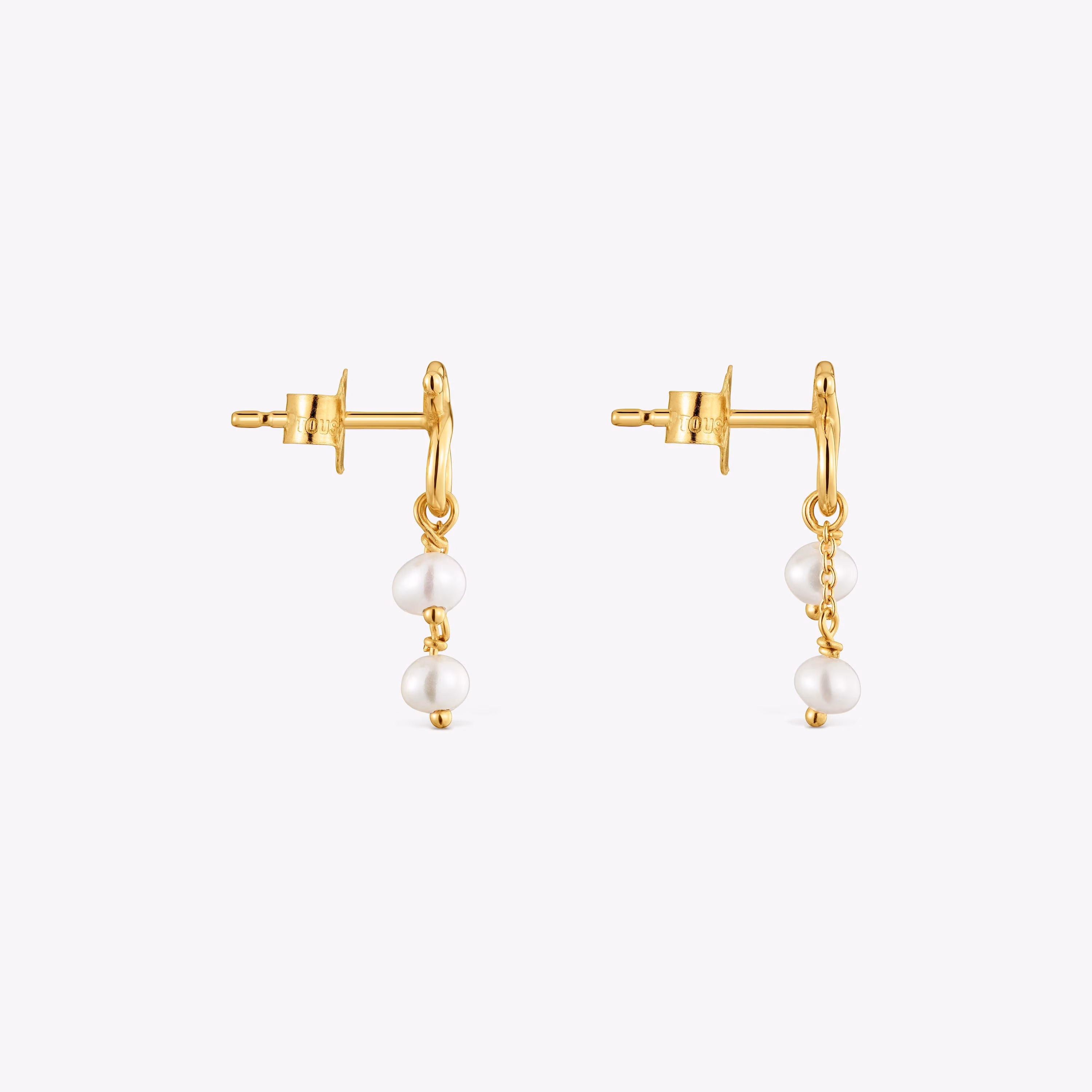 Pendientes largos de oro 9 kt motivo oso y perlas cultivadas TOUS Infinity