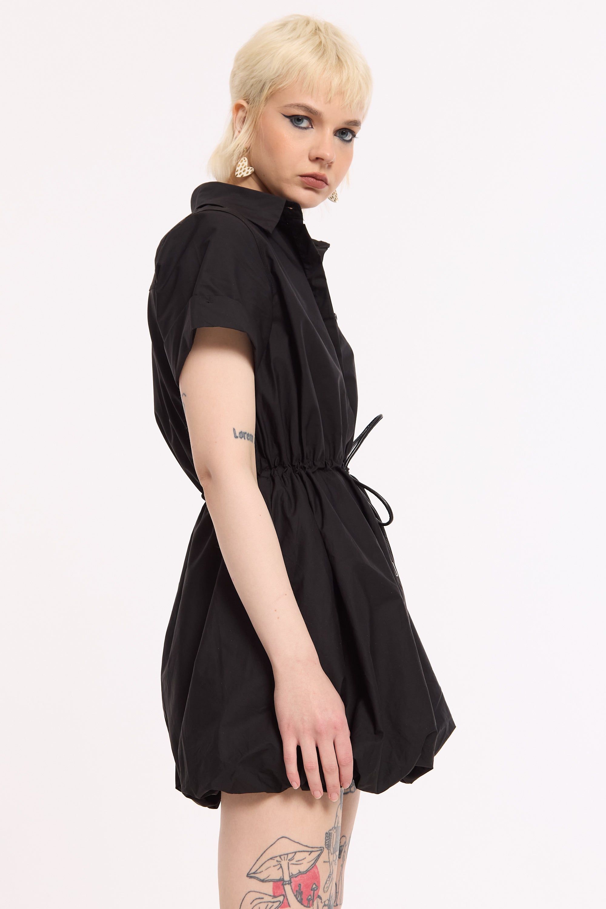 House of Holland Black Drawstring Waist Cotton Mini Dress