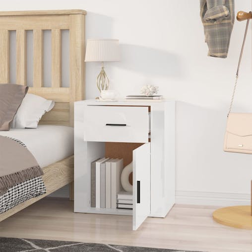NNEVL Bedside Cabinet High Gloss White 50x36x60 cm Engineered Wood