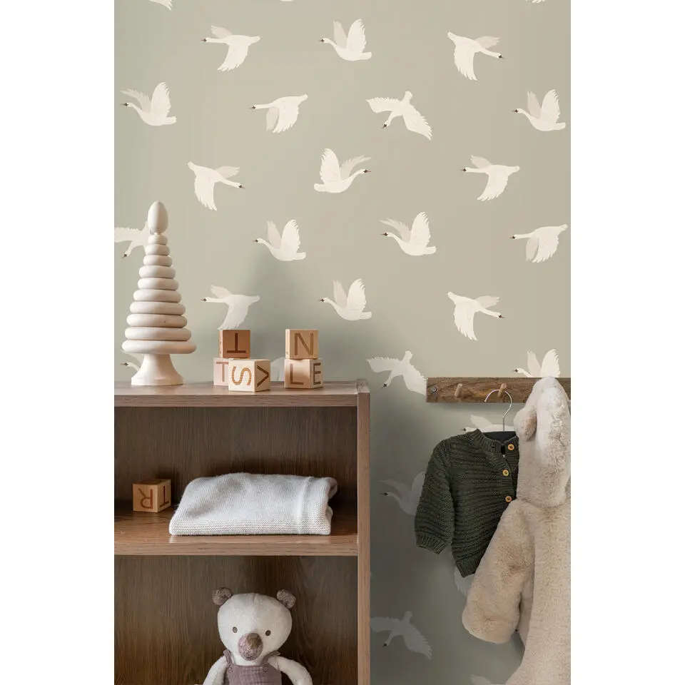 ESTAhome behang zwanen groen - 50 x 900 cm