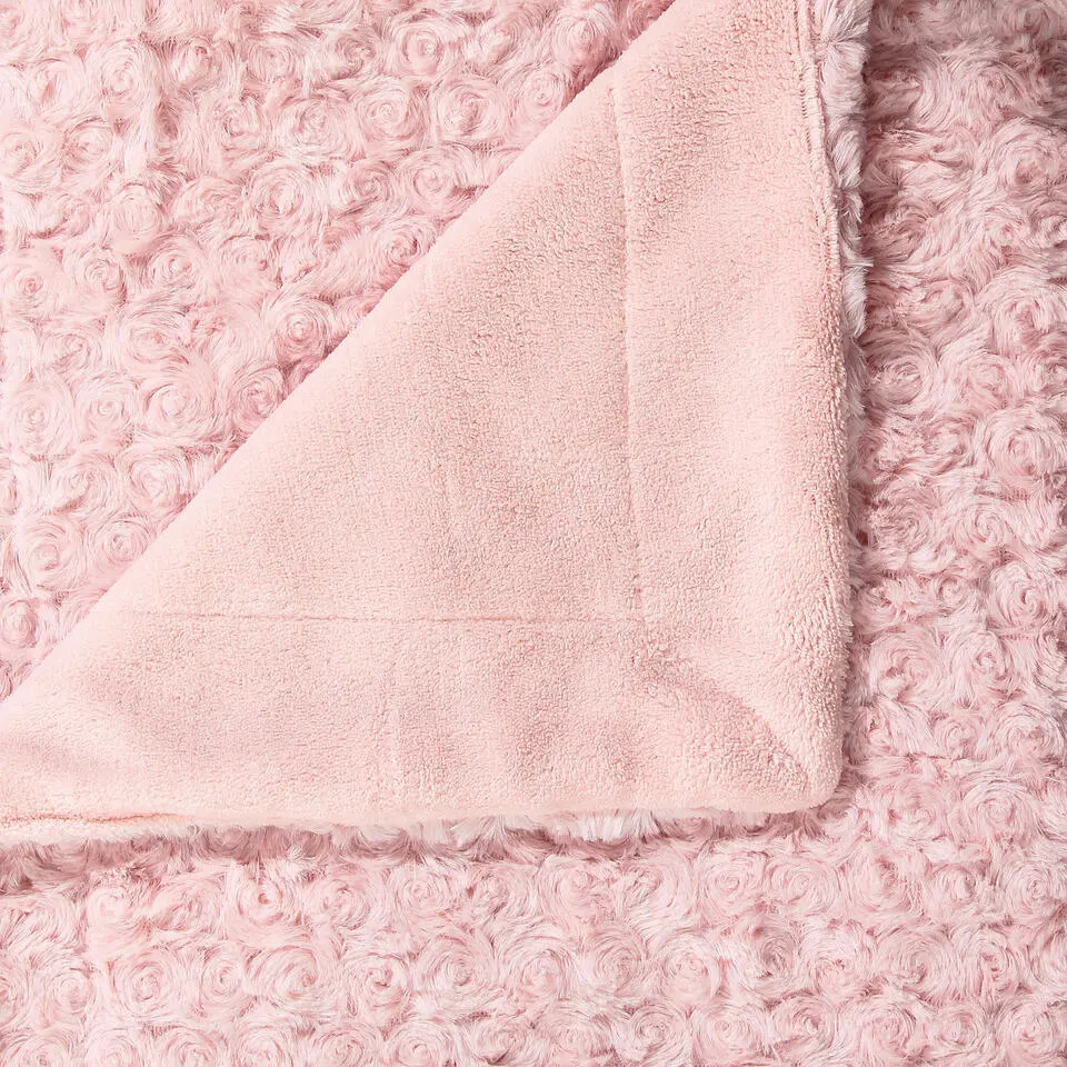 Atmosphera Sprei/deken/plaid - lichtroze - polyester - 120 x 160 cm - geknoopt m