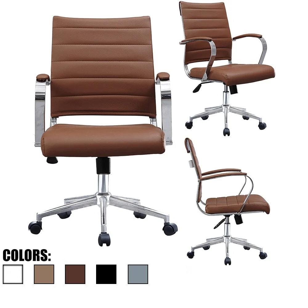 Modern Designer Mid-back Ribbed Faux Leather Tilting Task Chair