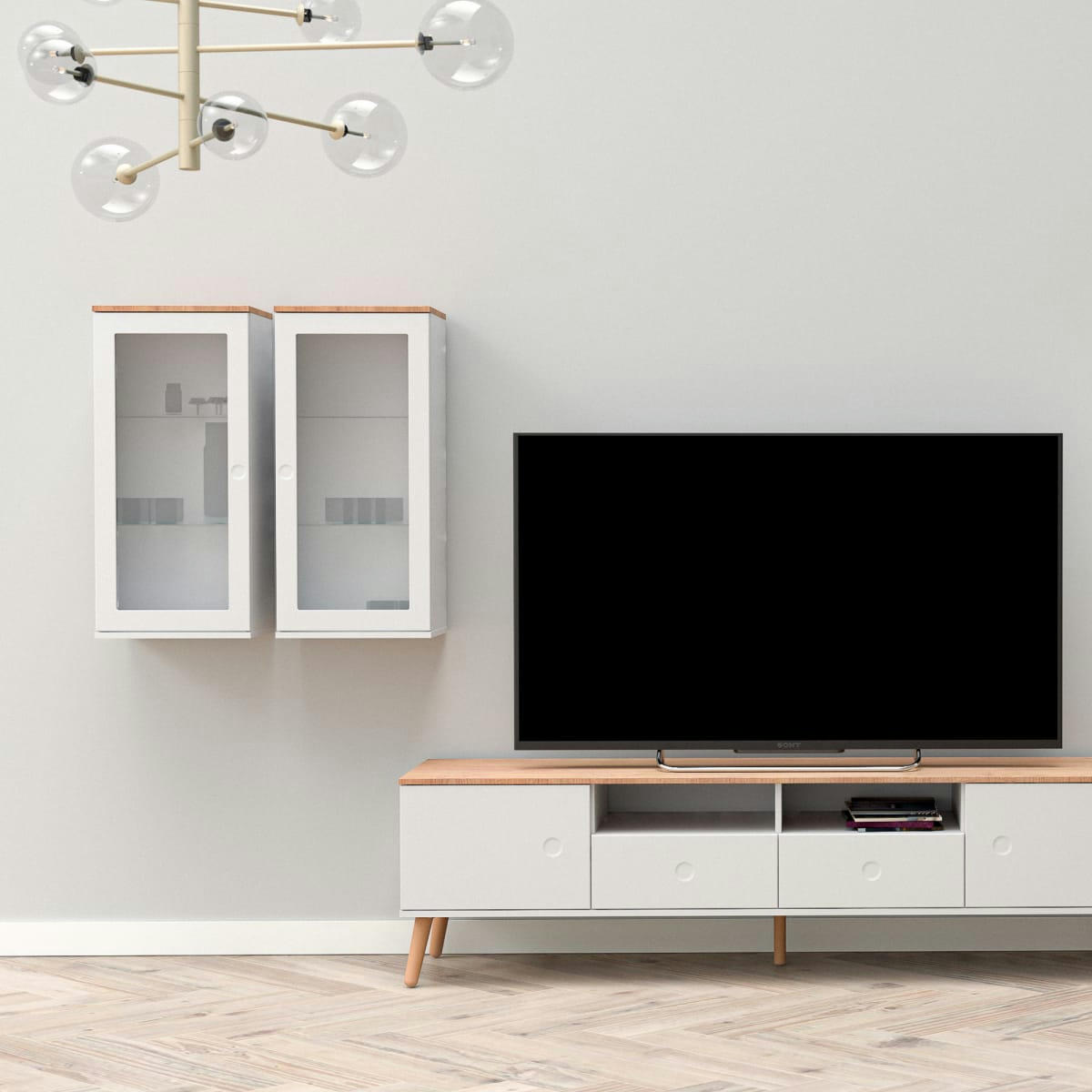 ZINO - Armoire murale vitrée 1 porte en bois blanc