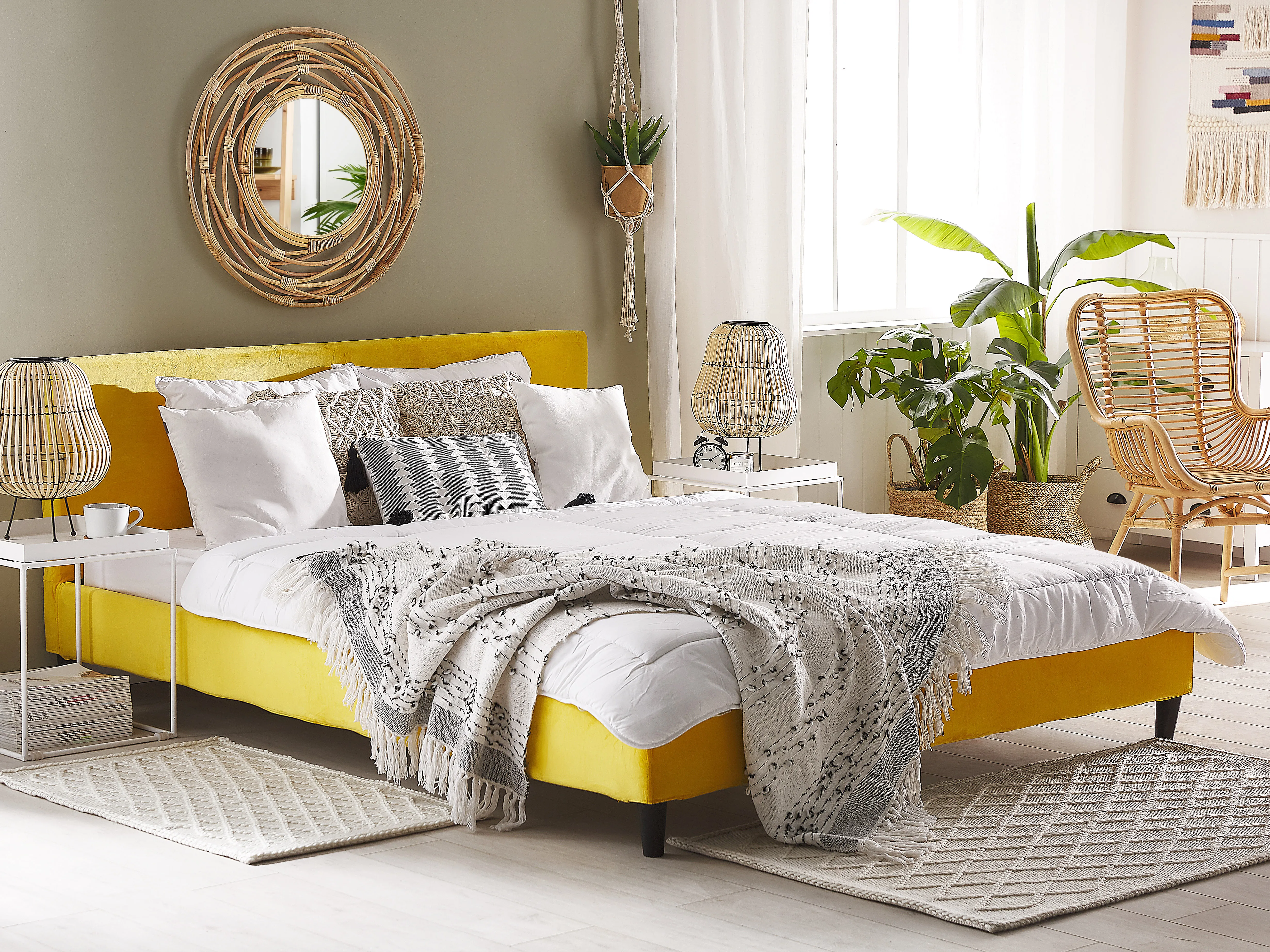 Bed Frame Cover Velvet FITOU 180 x 200 cm Yellow
