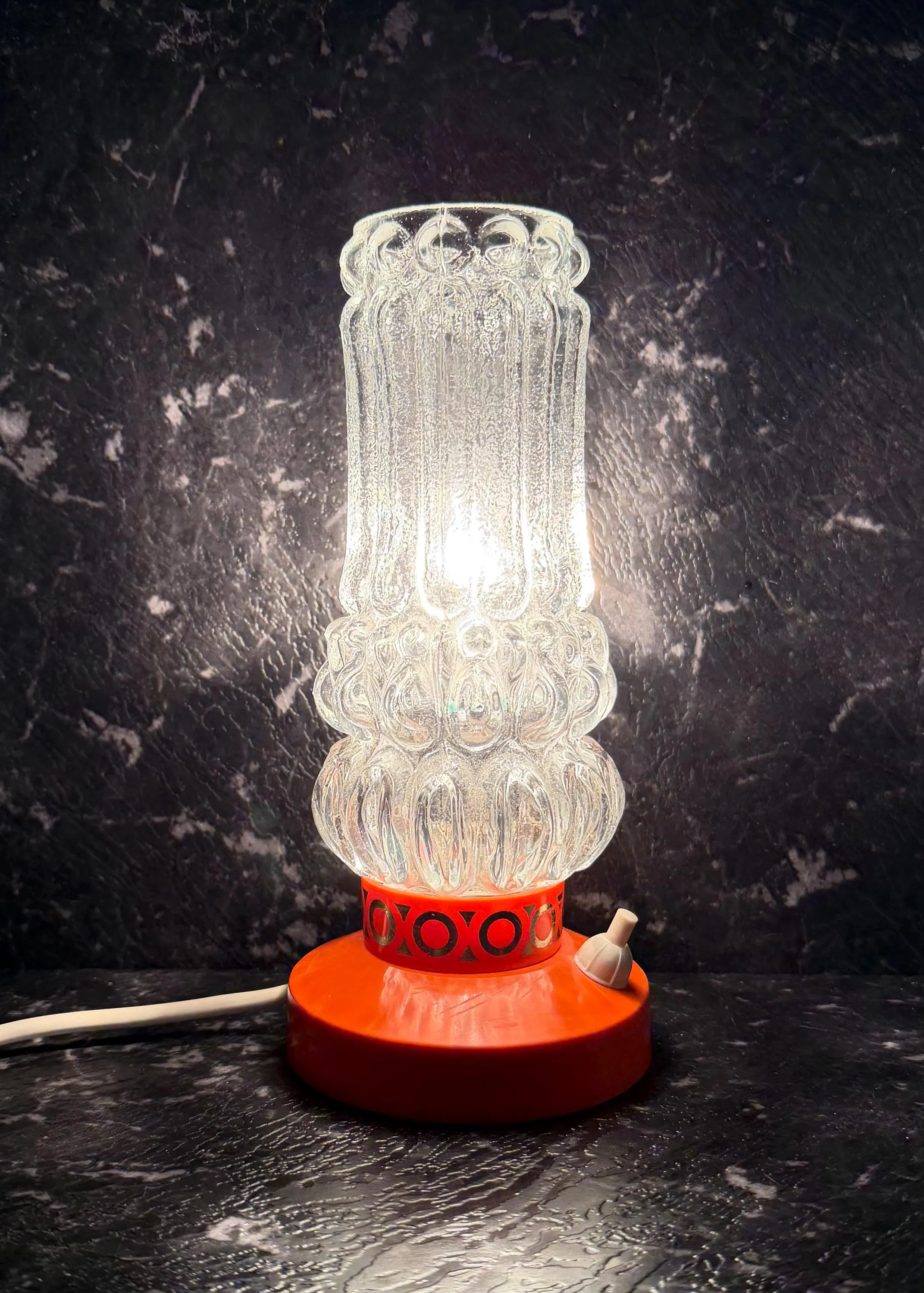 Vintage 1970s Orange Table Lamp Pressed Glass Shade Space Age Mid Century Retro Bedside Lamp Tested & Tagged