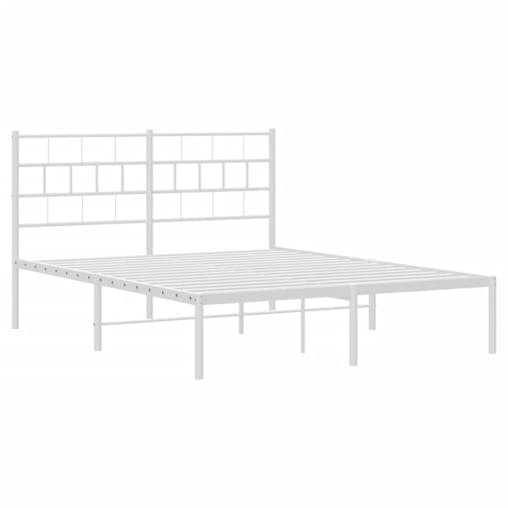 NNEVL Metal Bed Frame with Headboard White 150x200 cm