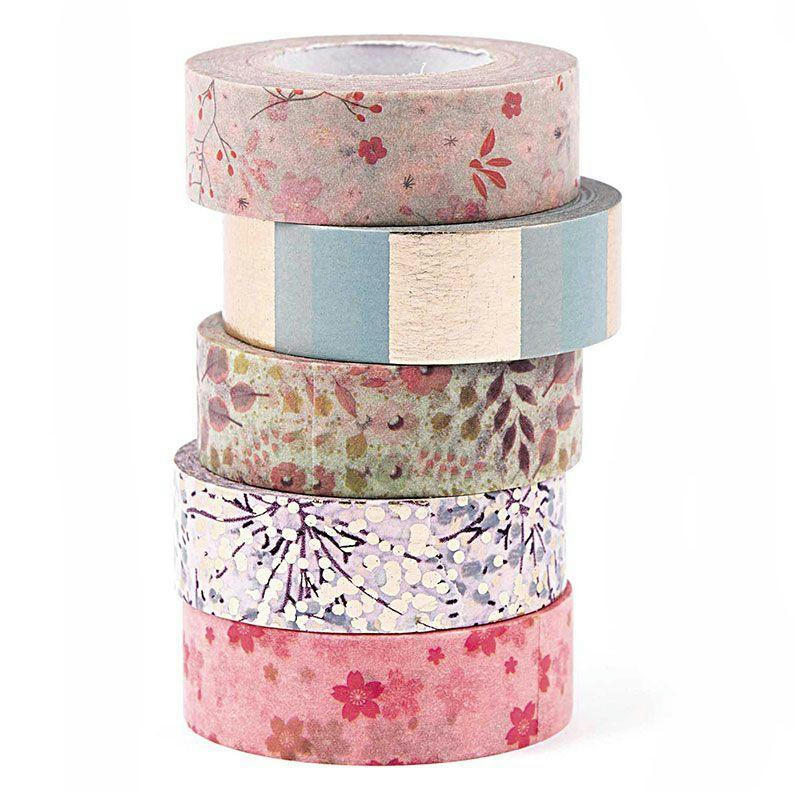 BOUQUET FLORAL SAUVAGE - Masking tape floral 1,5cmx10m - Lot de 5