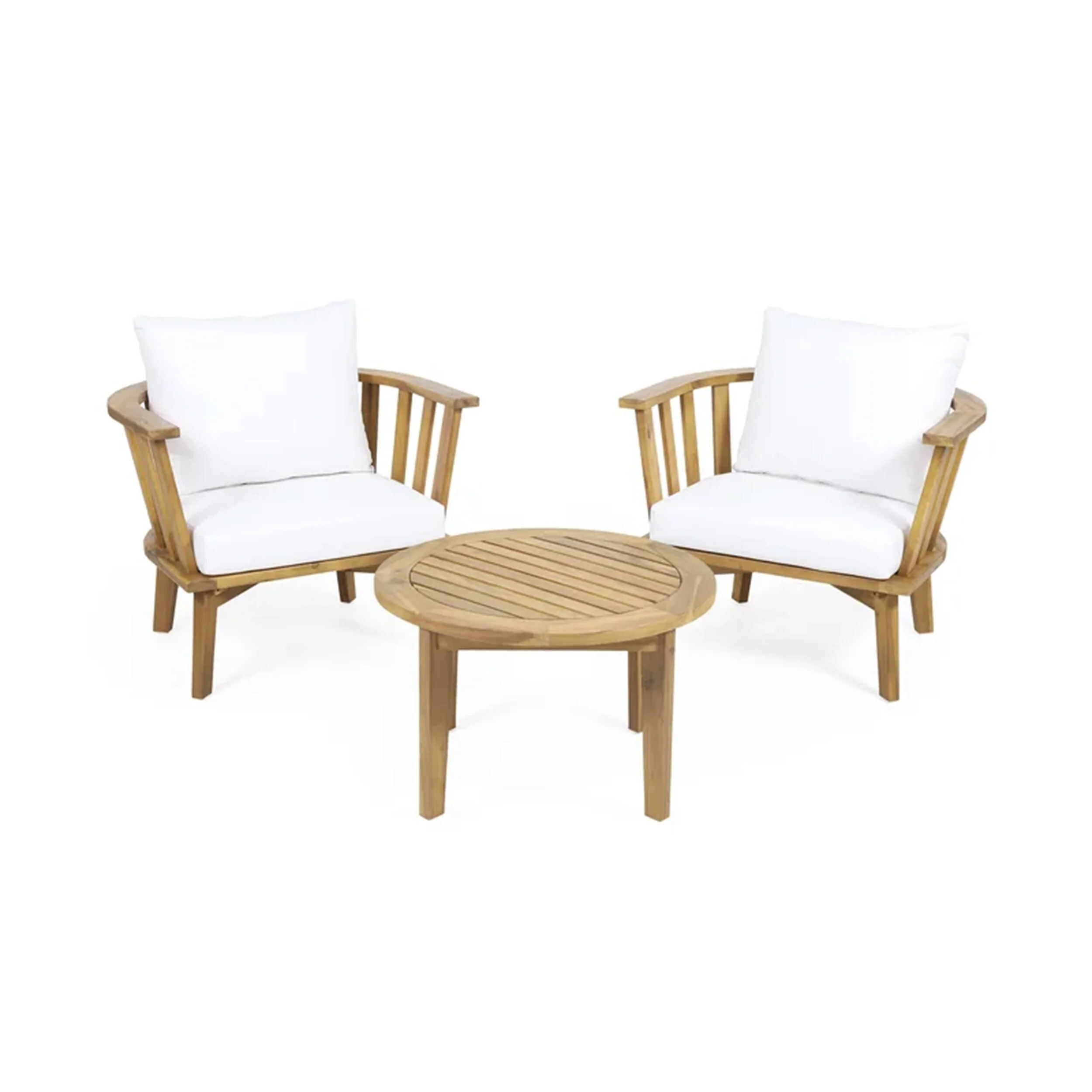 3-Piece Patio Furniture Set, Outdoor Acacia Wood Patio Club Chair with Table, Wooden Patio Furniture,Waterproof Thick Cu