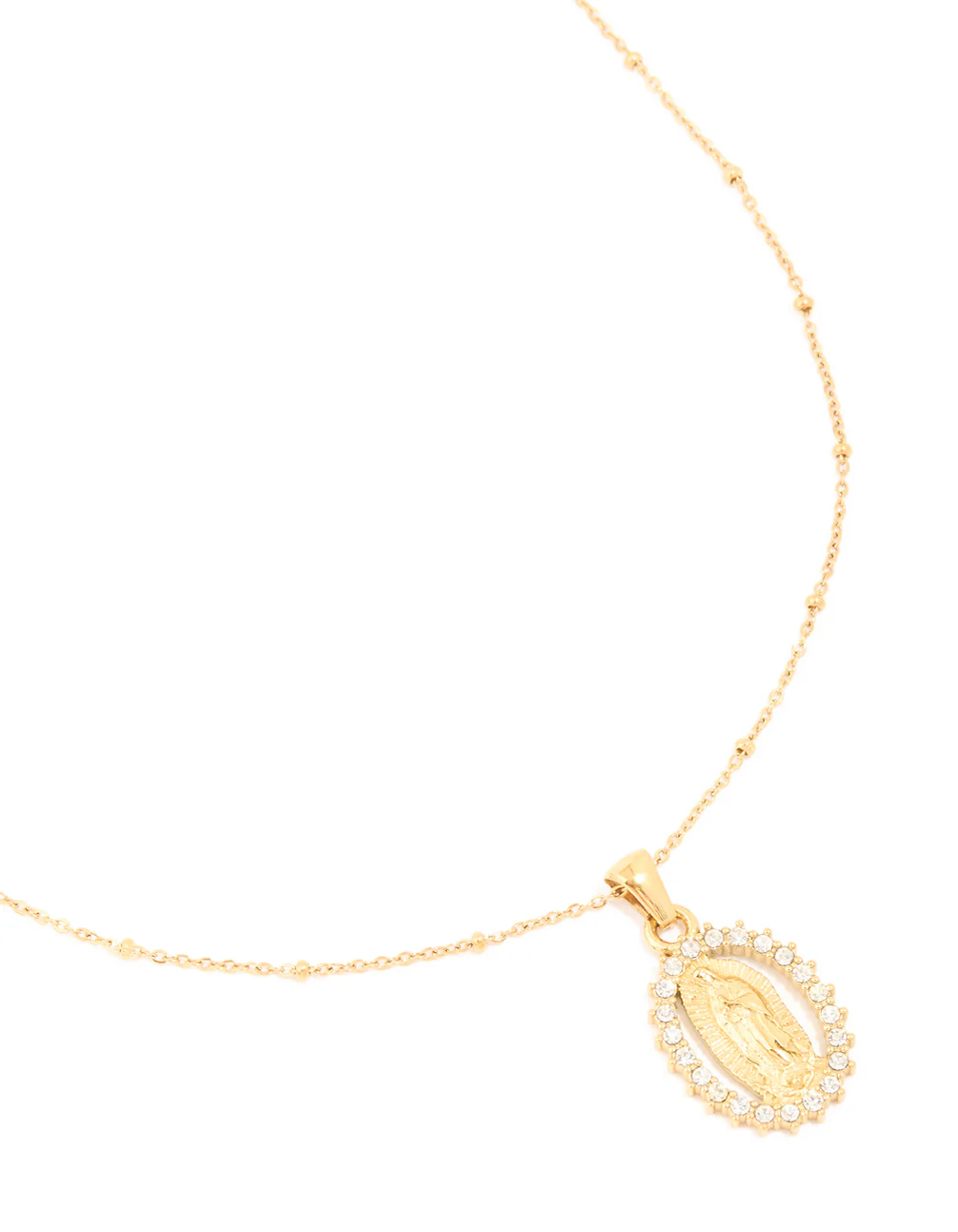 Waterproof Gold Plated Stainless Steel Diamante Mary Pendant Necklace