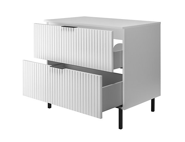 Meuble vasque, blanc 80 x 77 x 46 cm, poignée noiree, pieds noirs   plan de travail