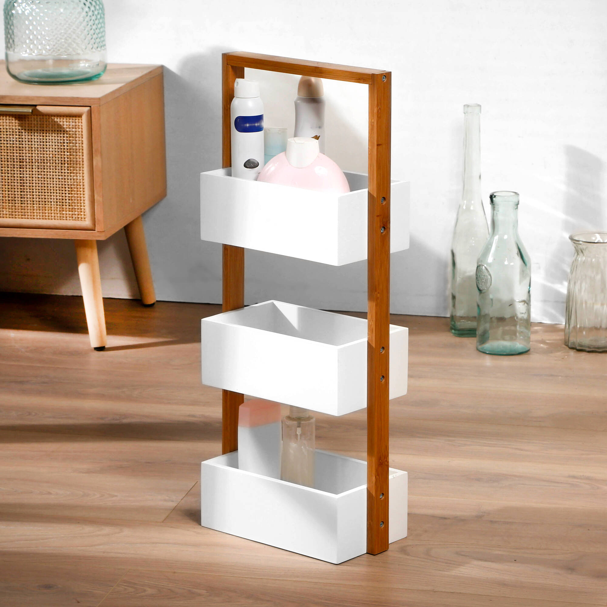 Etagère bambou 3 bacs de rangement