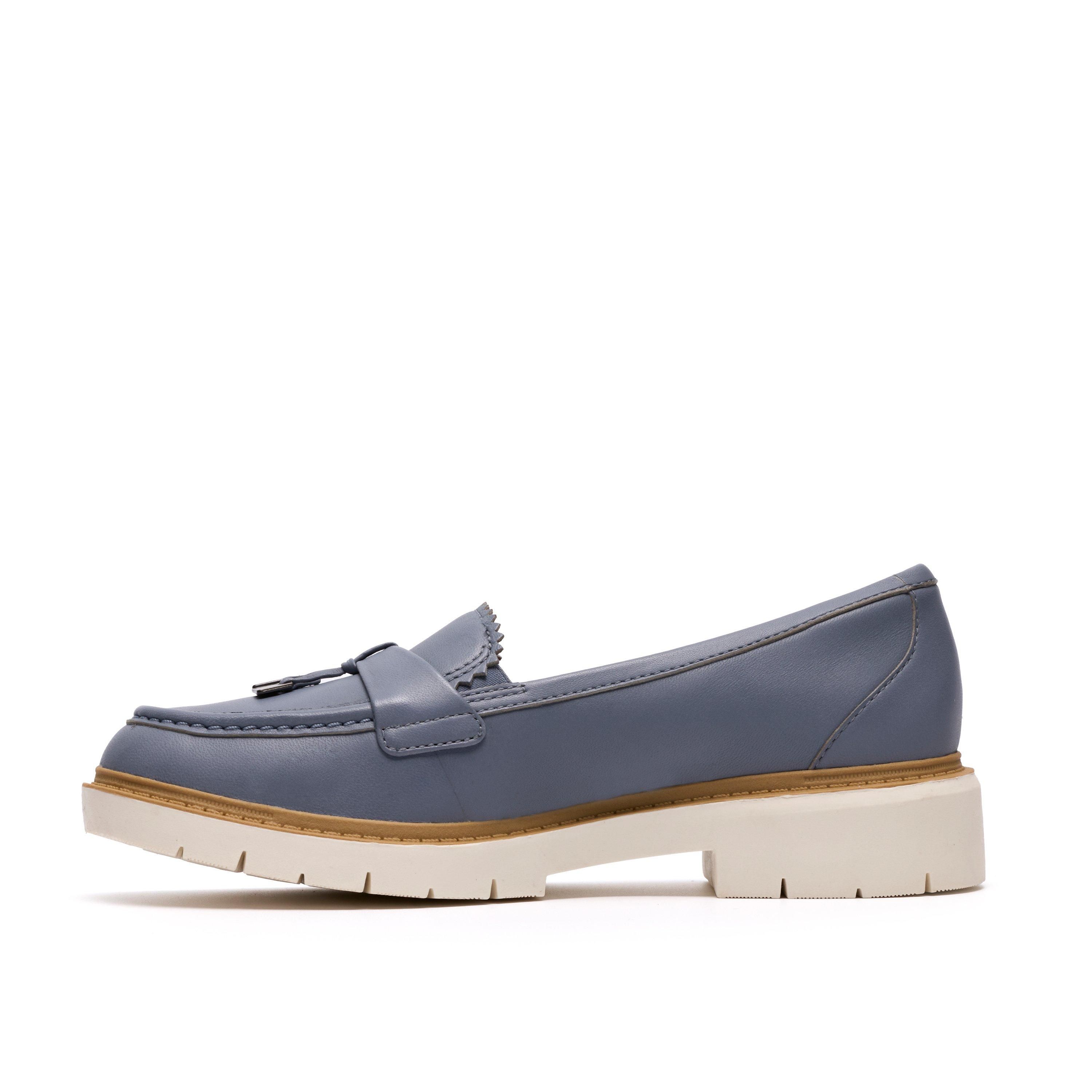 Clarks Westlynn Bella Denim Blue Leather Loafers,Slip Ons