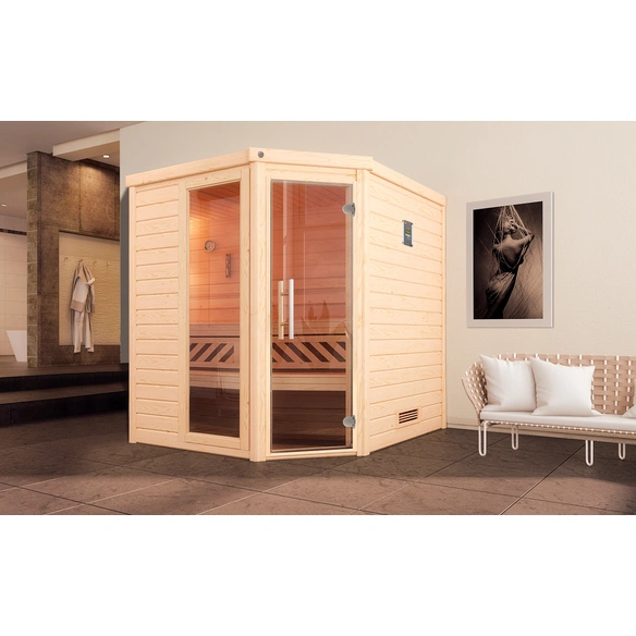Massivholzsauna »TURKU 2«, 6 Personen, inkl. 9 kW Ofen mit integrierter Steuerung