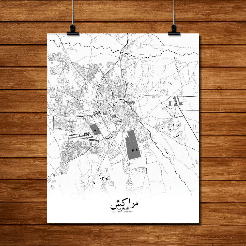 MARRAKECH - Affiche Marrakech Carte N&B 40x50