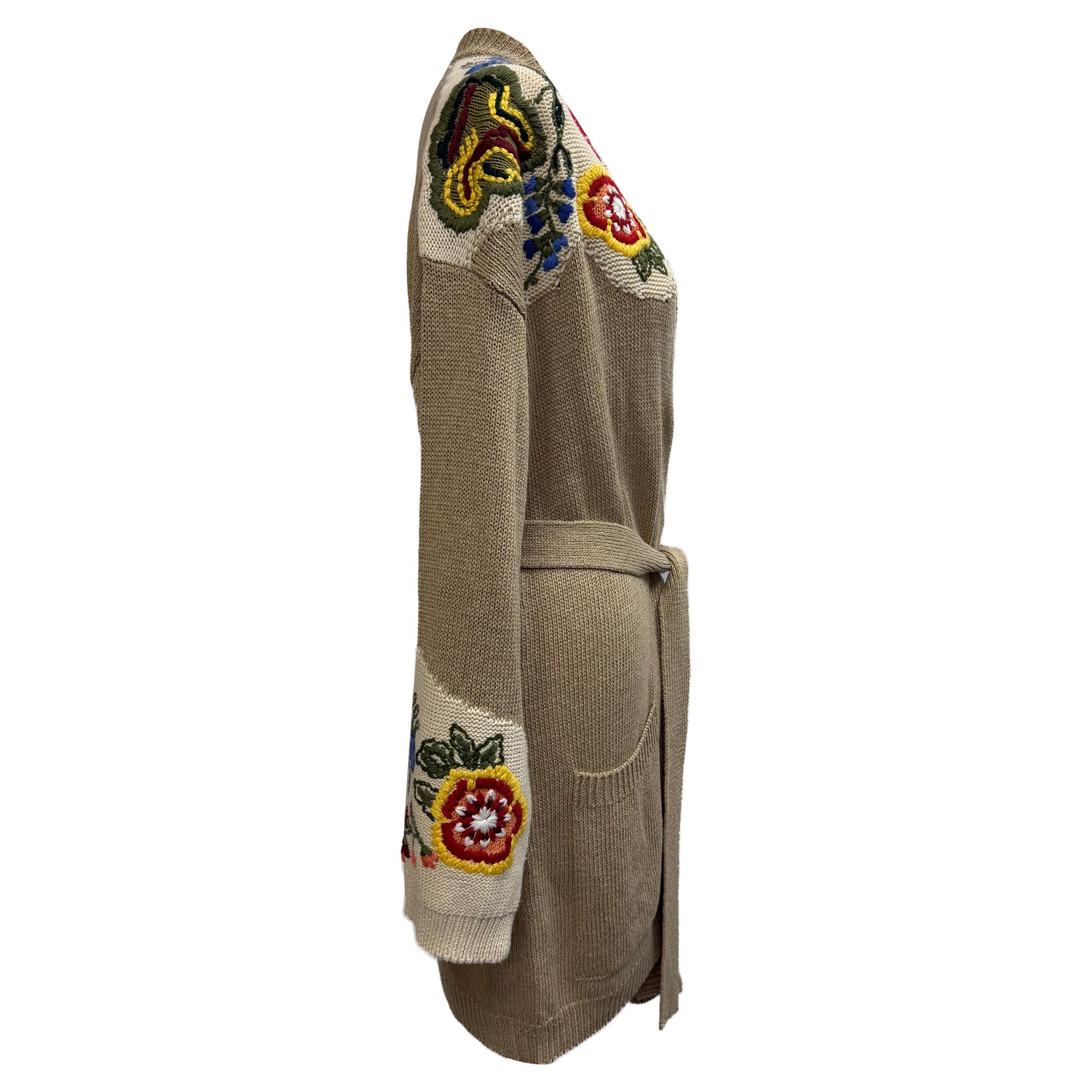 Etro Preloved Embroidered Cardigan in Beige Silk
