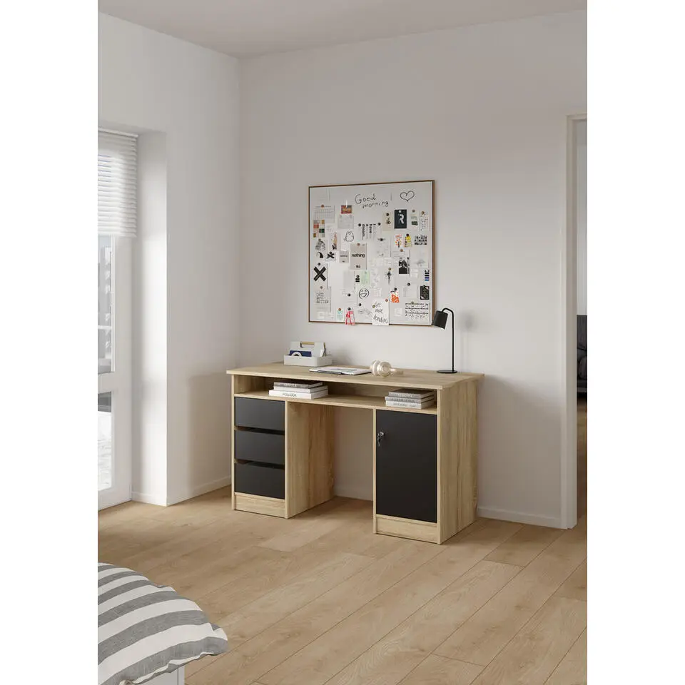 Kantoorbureau Zwart/Naturel - 126x55x76cm - Function Plus
