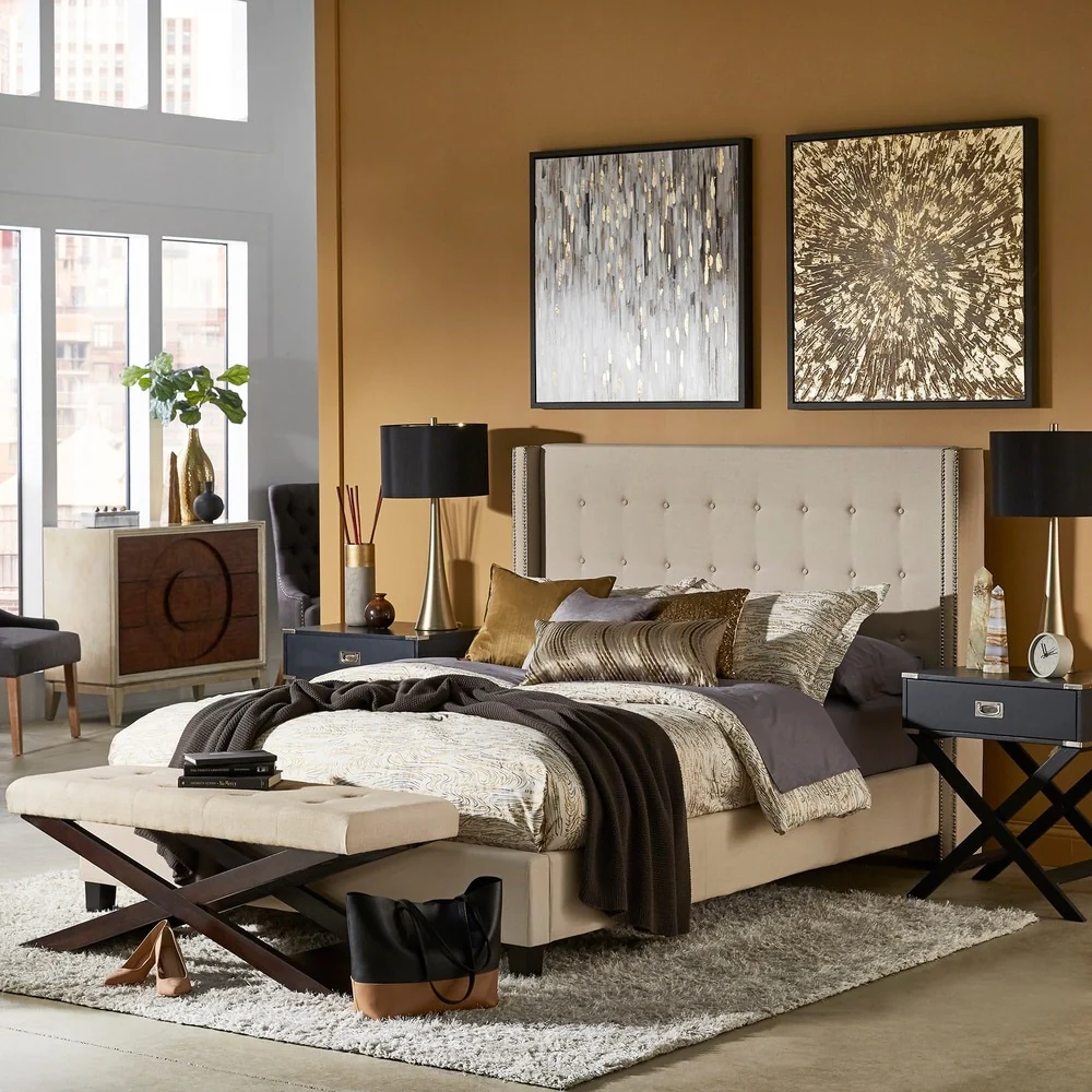 Marion Nailhead Wingback Tufted Upholstered Bed by iNSPIRE Q Bold