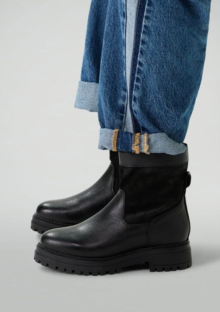 Zwarte leren chelsea boots met imitatiebont