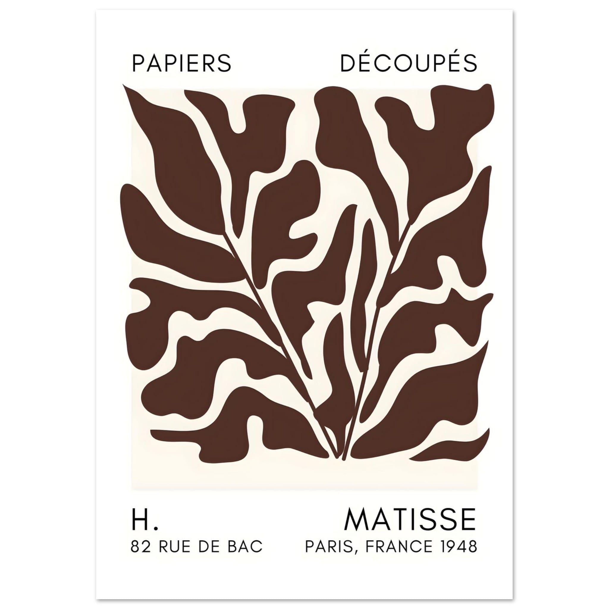 Artfulprints Poster Matisse – Seabed shapes brown  - A4 21x29.7 cm - Bruin