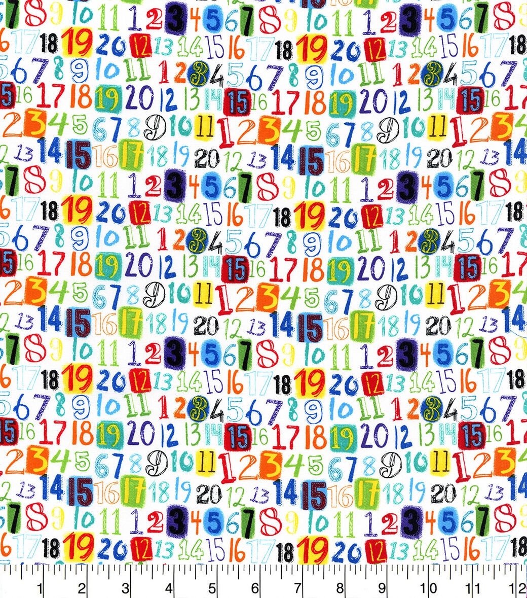 Blue Bright Numbers Novelty Cotton Fabric