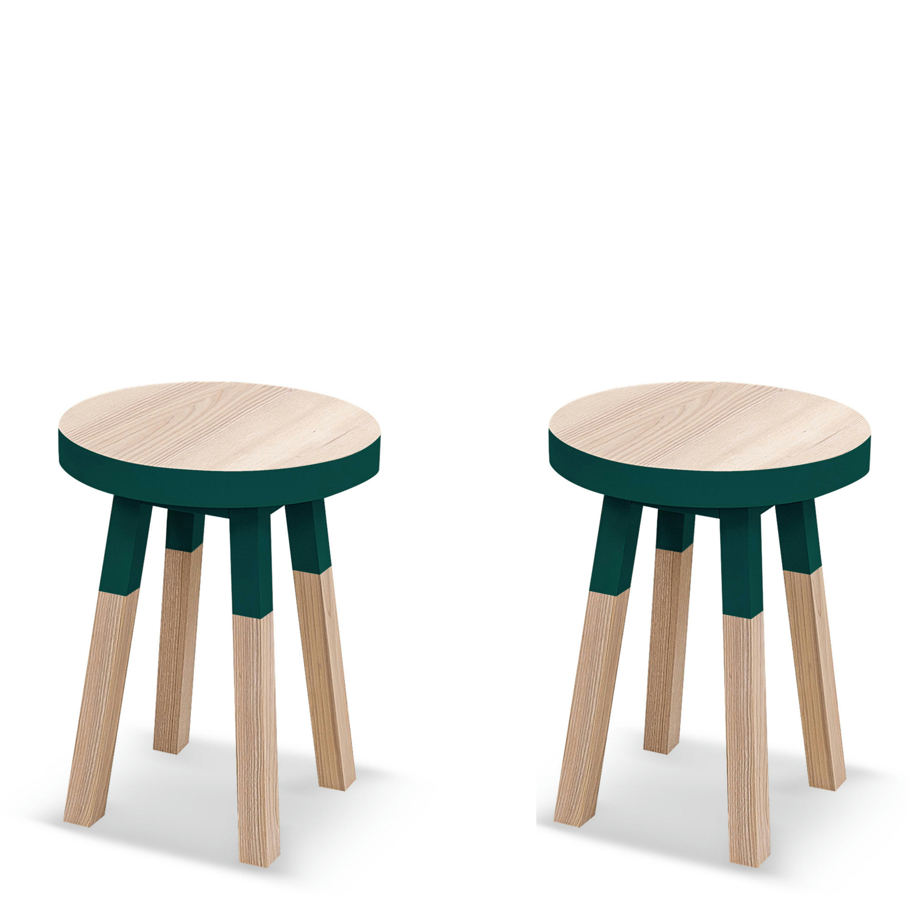 EGEE - Lot de 2 tabourets, assise diamètre 35 cm, 100% frêne massif bleu freh