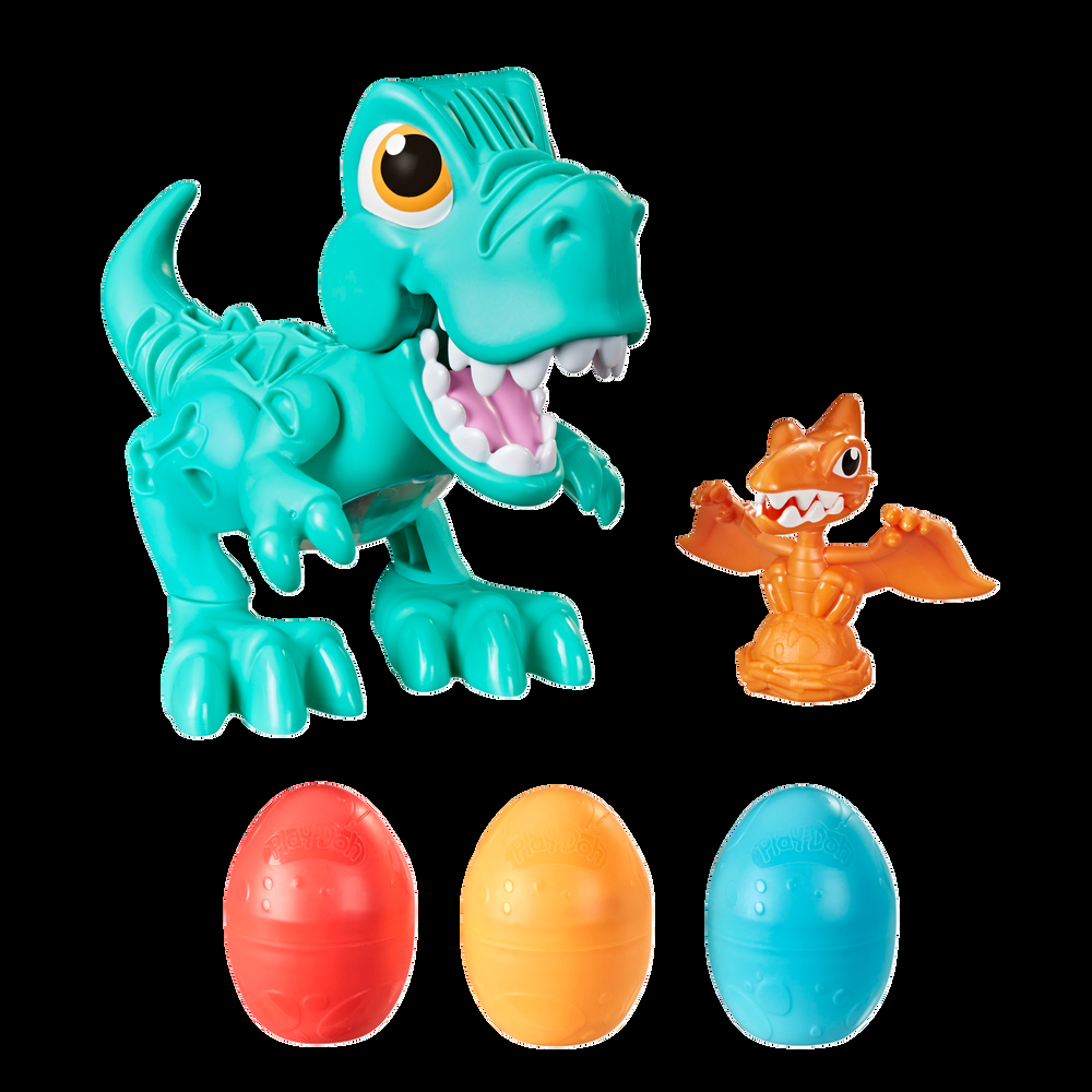 Play-Doh Dino Crew Crunching T-Rex Toy, With 3 Eggs, Funny Dinosaur Sounds, 5-pc, Ages 3+
