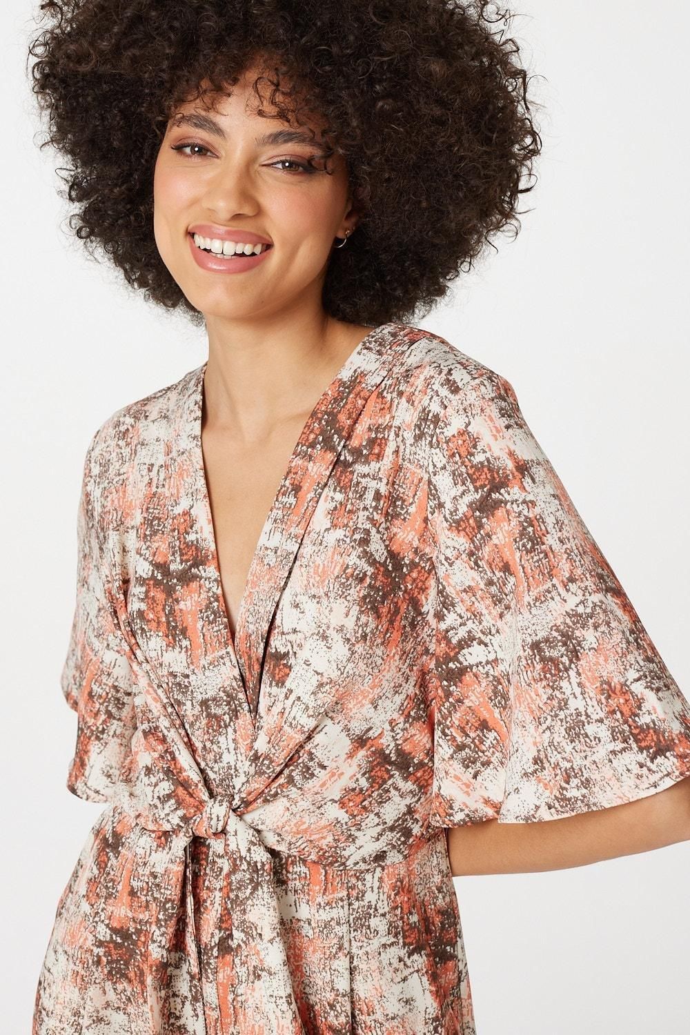 Izabel London Abstract Print Tie Front Jumpsuit