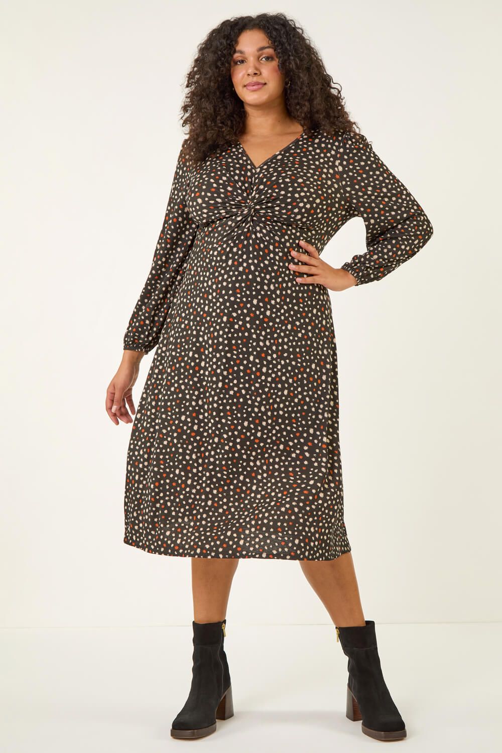 Roman Curve Spot Twist Stretch Dress
