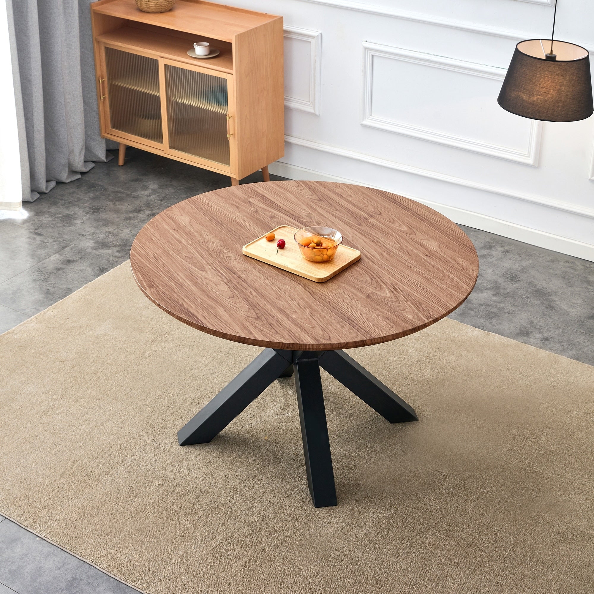 47 inch, Round Dining Table Set for 2-4 people, Walnut wood effect, suitable for dining, living and Banquet