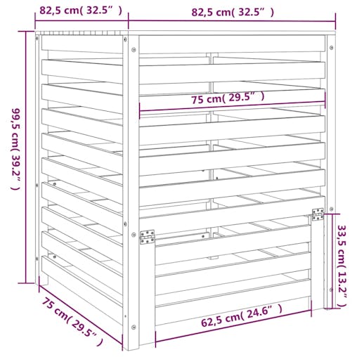 NNEVL Composter White 82.5x82.5x99.5 cm Solid Wood Pine