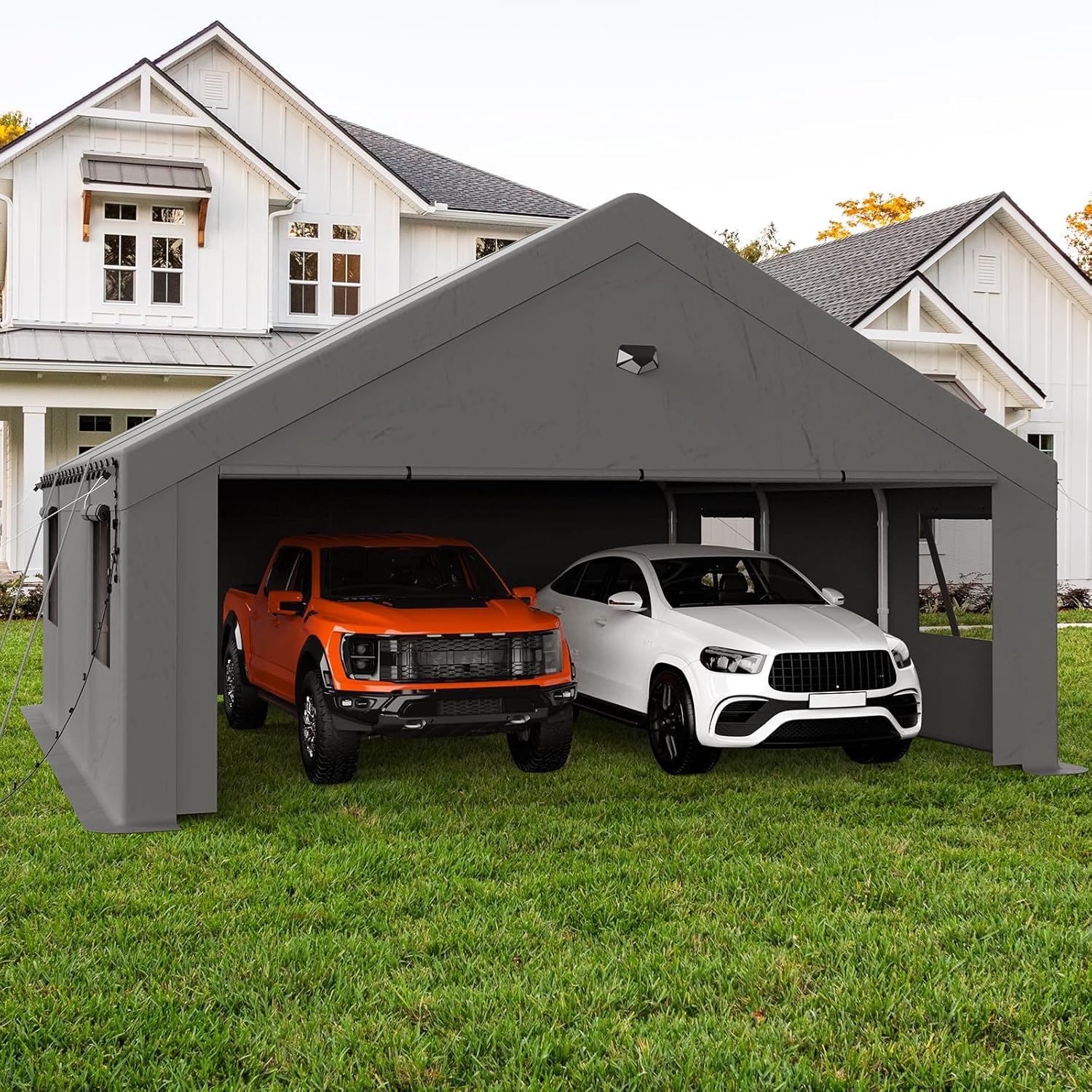 Carports Canopy Heavy Duty, Portable Garage with Sidewalls (20x20, Grey)