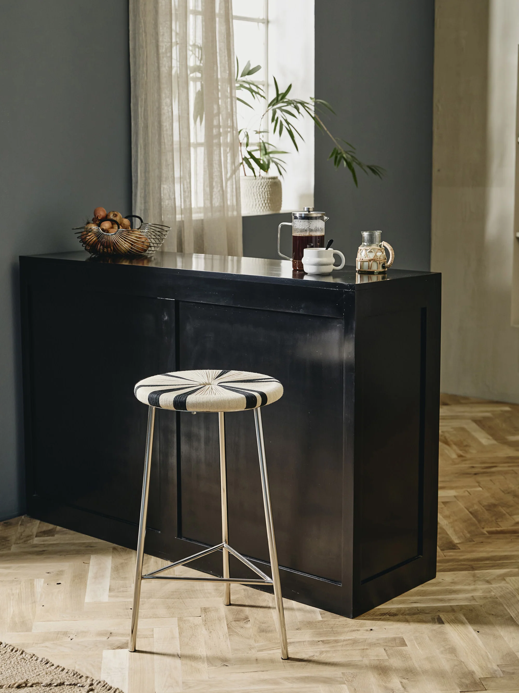 Hocker Morice, hoch - Schwarz/Elfenbein
