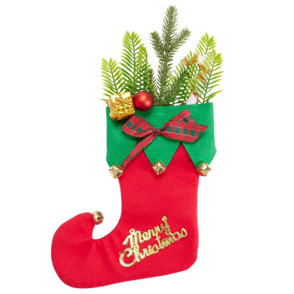 Décoration de No&euml;l à suspendre chaussette rouge lutin 28xH38cm