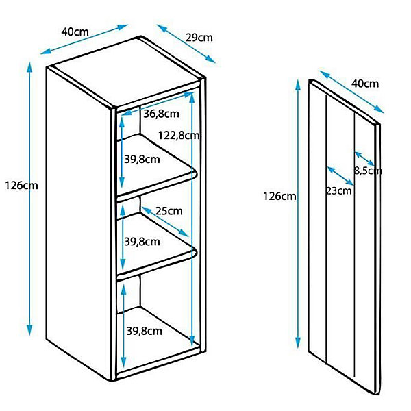 Armoire murale vitrine LED - Noir et blanc - Bois panneaux - 3 portes - 40x29x126 cm