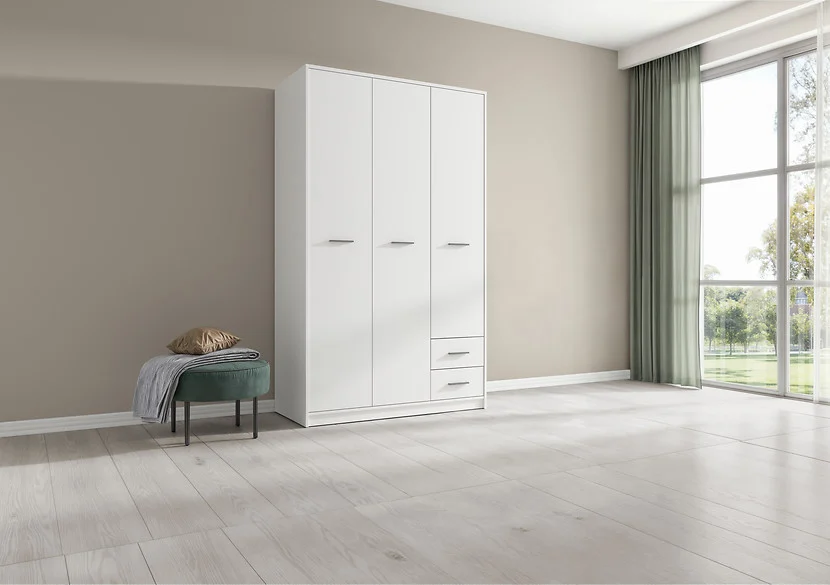 Szafa trzydrzwiowa Nepo Plus 118 cm z szufladami biała