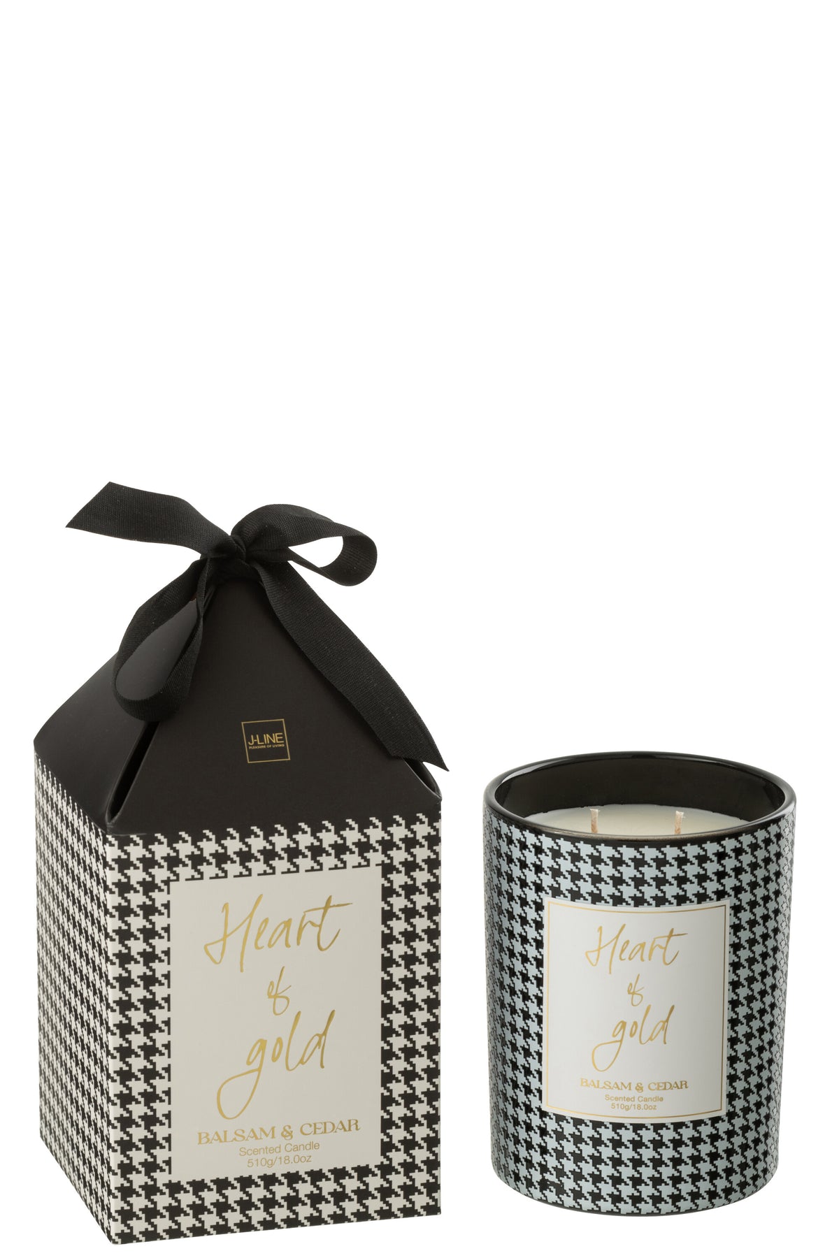 J-Line geurkaars Heart Of Gold - Balsam & Cedar - glas - wit/zwart - large