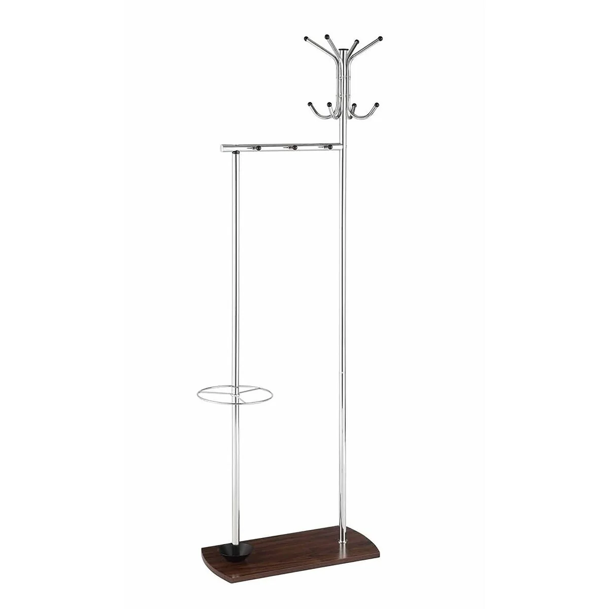 Saint Charles Chrome and Walnut Coat Rack with Umbrella Stand