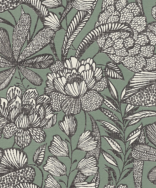 Papier peint vinyle intissé grainé fleuri Jade L.1005 x l.53cm Rasch