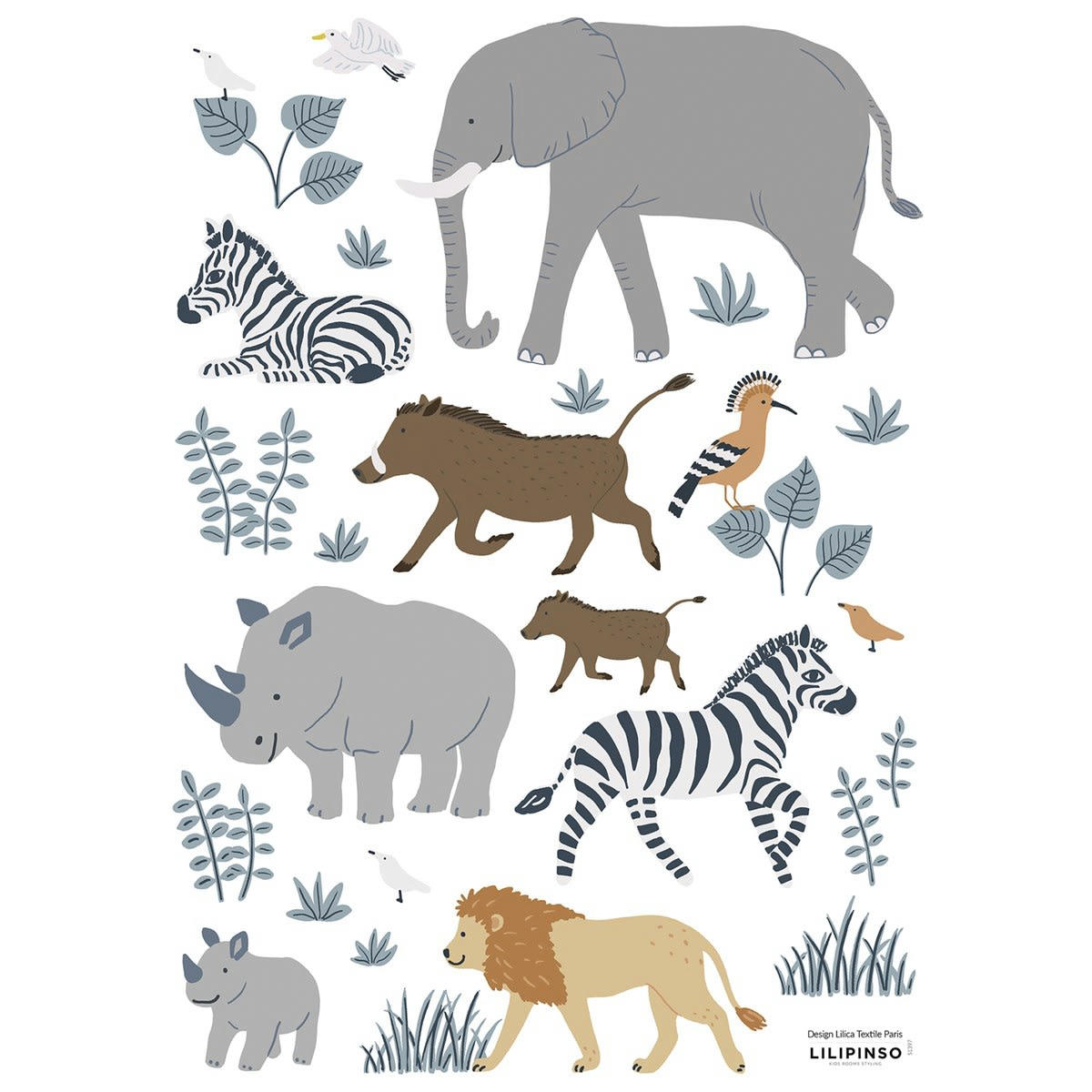 TANZANIA - Planche de stickers animaux de la jungle multicolore
