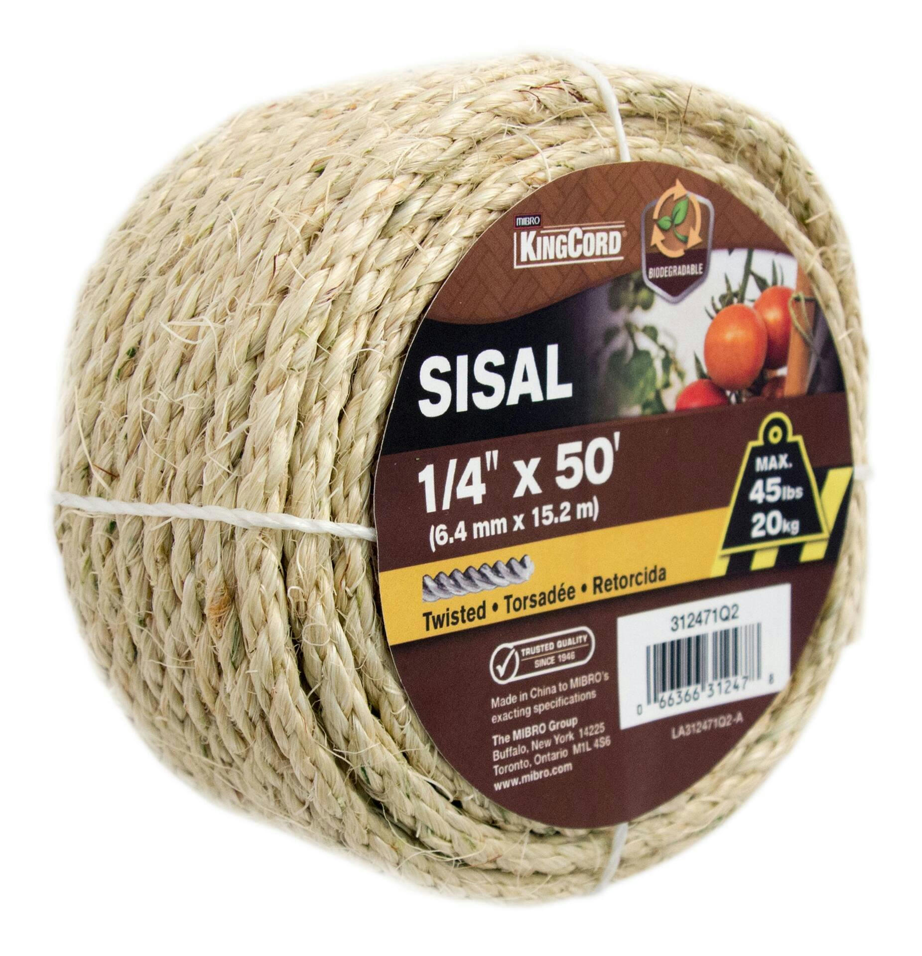 KingCord Sisal Rope, For General Purpose, 1/4-in