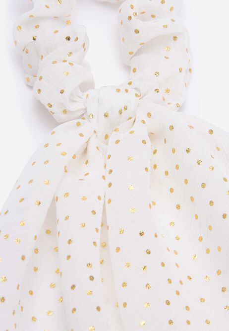 Womens White Gold Spot Scrunchie & Tie