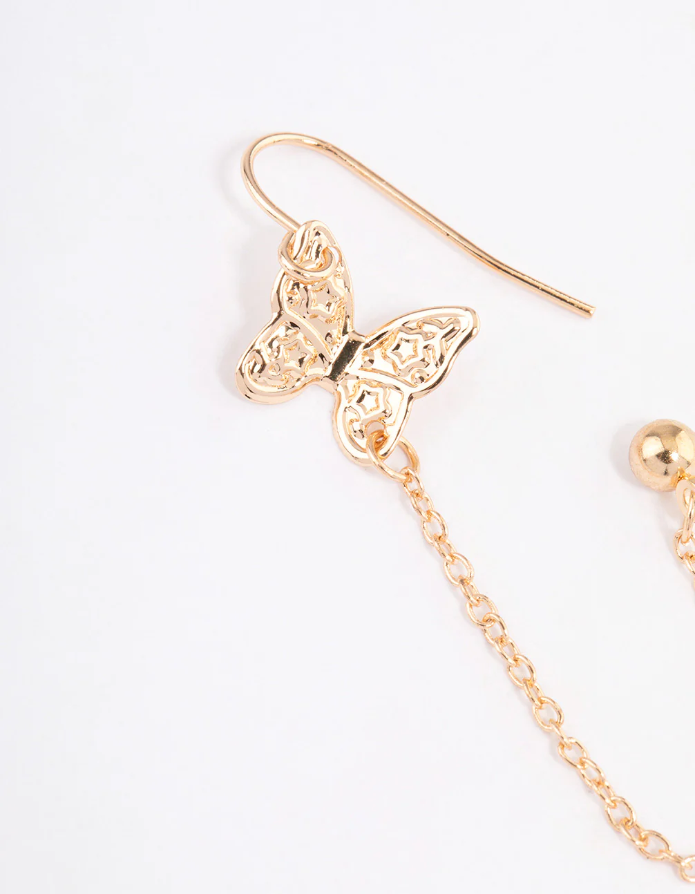 Gold Butterfly Drop Chain Earrings