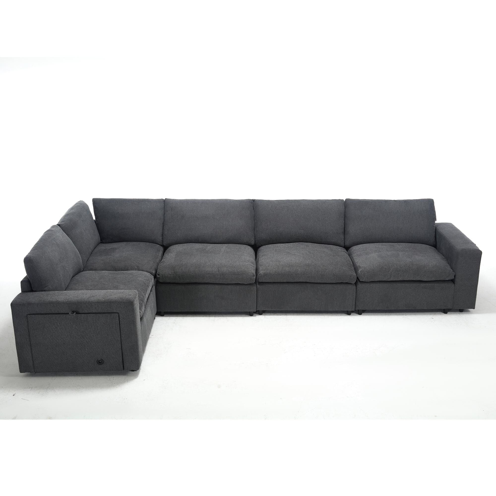 Modern Modular Sectional Sofa with Wireless Charging and Cup Holders and Book Storage for Living Room or Guest Room