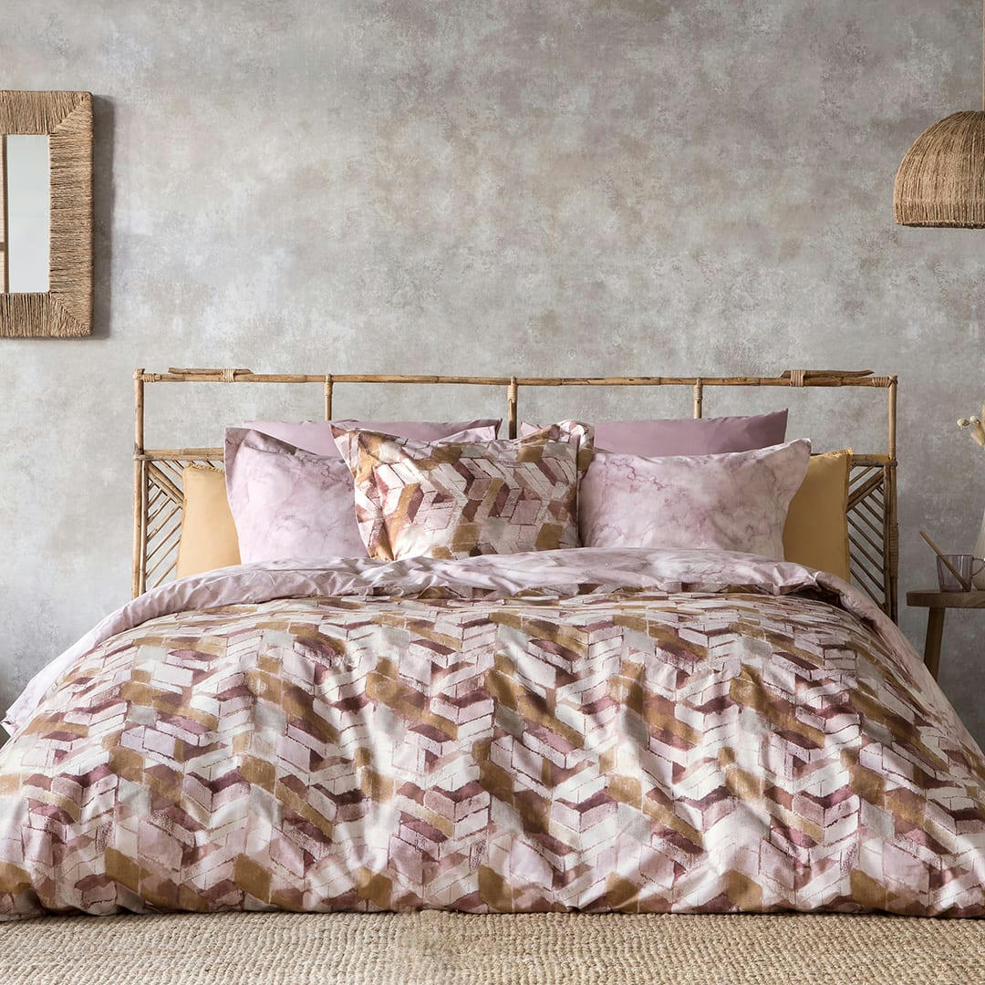 NUNET HDC - Housse de couette réversible en percale de coton  155x220 cm marron