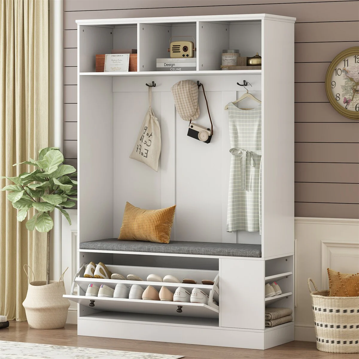 U-Can 5-in-1 Entryway Bench with Coat Rack