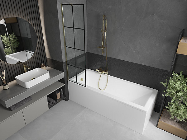 Mexen Next paroi de baignoire 1 volet 50 x 150 cm, grille noire, or - 895-050-000-00-77-50